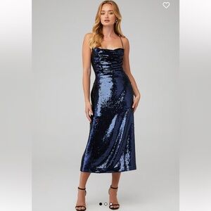 Sabina Musayev Midnight Blue Sequin Midi Dress
